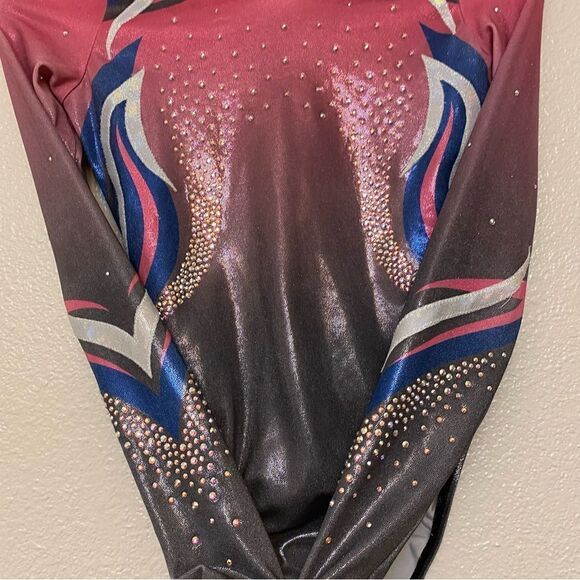 GK elite custom gymnastics competition leotard long sleeve ombre rhinestone CL - Picture 6 of 13